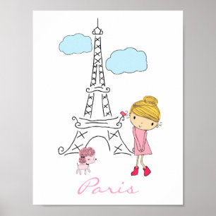 Menina no poster de Paris personalizado