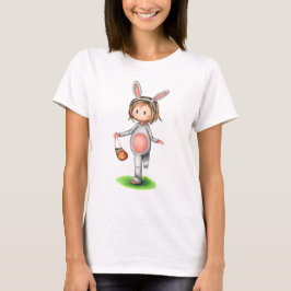 Menina numa camiseta de Páscoa de fantasia