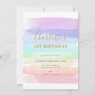 Menina Pastel Rainbow Primeiro Convite de Aniversá