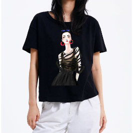 Menina Preta De Gráfico Moderno Camiseta