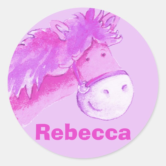 Menina: "Rebecca", autocolante rosa de cavalo (Frente)