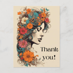 Menina Retro com Flores no Cabelo Cartão Postal