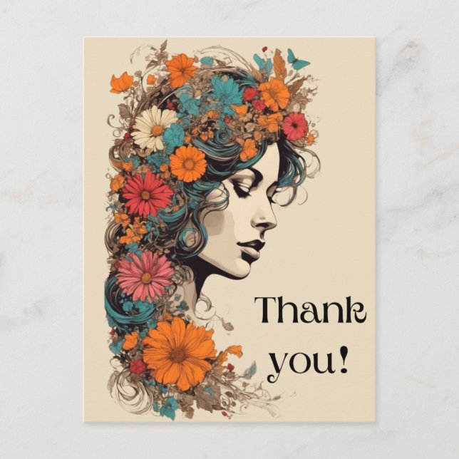 Menina Retro com Flores no Cabelo Cartão Postal (Frente)
