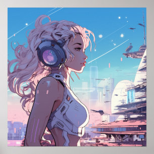 Menina rosa cibernética - Poster do estilo de mang