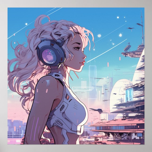 Menina rosa cibernética - Poster do estilo de mang (Frente)