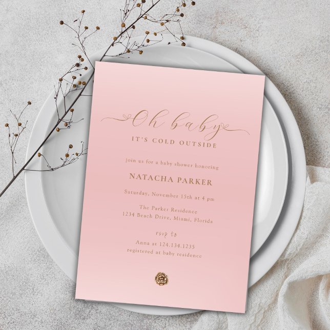 Menina rosa elegante Convite para Chá de fraldas d (Pink Elegant Girl Winter Baby Shower Invitation)