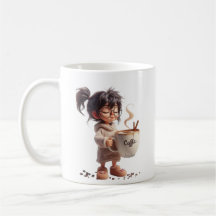 Menina Sonolenta com Caneca de Café Gigante –Vibra