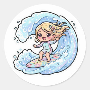 Menina Surfista Fofa Kawaii Adesivo de Onda do Oce