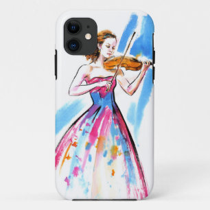 Menina tocando capas de iphone de violino