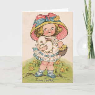 Menina Vintage Com Cartão de Boas Festas de Páscoa