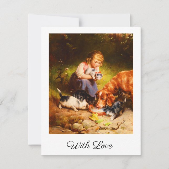 Menina Vitoriana com Gatinhos e Cachorro Arte Com  (Frente)