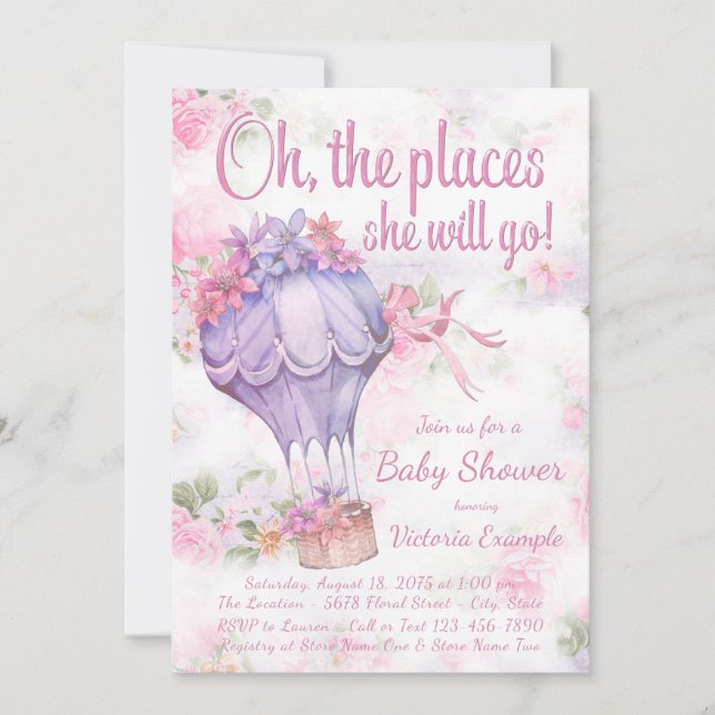 Meninas Ar Quente Balões de Bebê Convites (Frente)