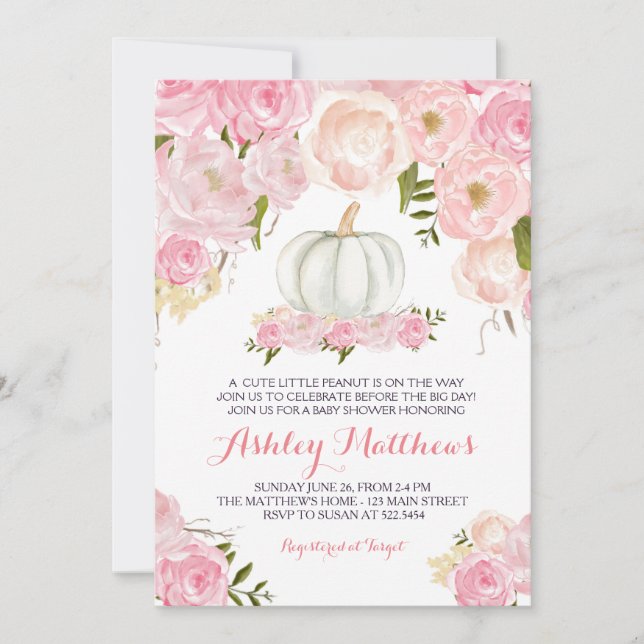 Meninas Bebê Abóbora Bebê Convites para Bebê (Frente)