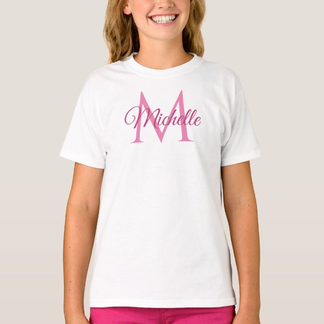Meninas Camisetas Monograma Nome Branca E Rosa Tre (Frente)