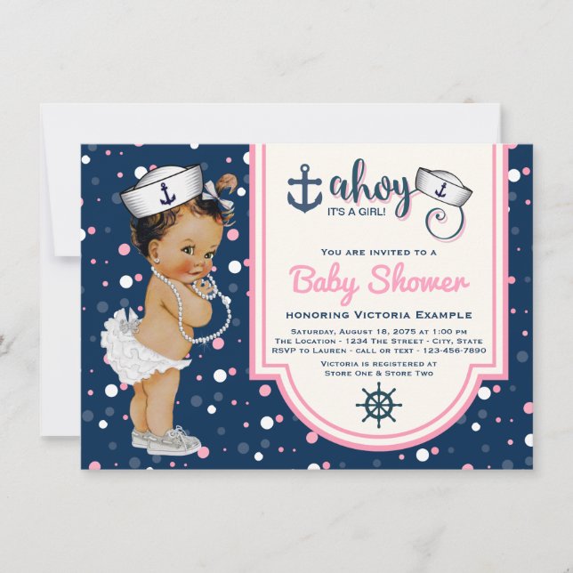 Meninas Convite Náutico para Bebês (Frente)