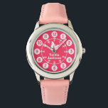 Meninas cor-de-rosa e branco cheio relógio pulso<br><div class="desc">Crianças de arte gráfica assistem apresentando uma simples borboleta branca. Excelente para garotas em idade escolar aprendendo a ler um relógio como mostra minutos e horas. Personalize com o exemplo do nome do cheio do seu filho lendo Tahlia Jackson.</div>