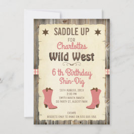 Meninas Cowgirl Boots Wild West Birthday Convite