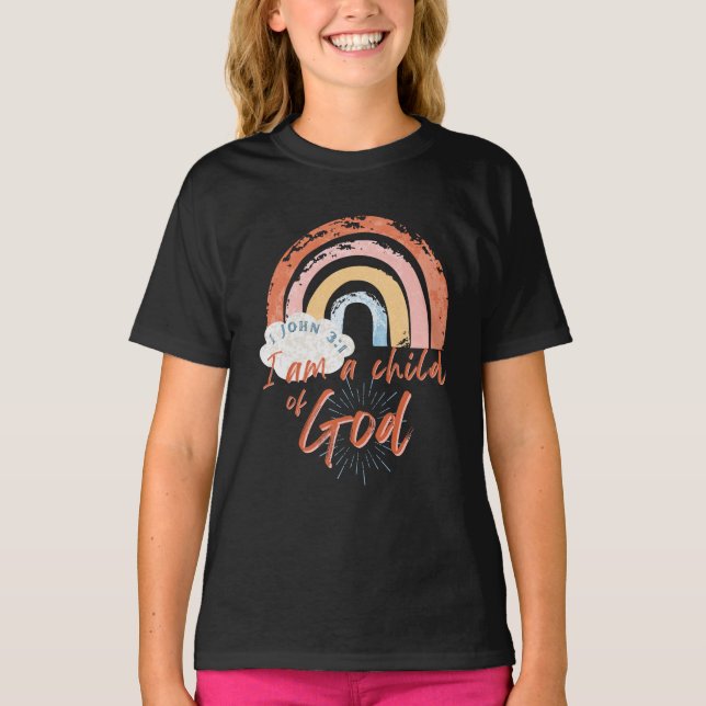 Meninas Criança de Deus Camiseta Arco-Íris (Frente)