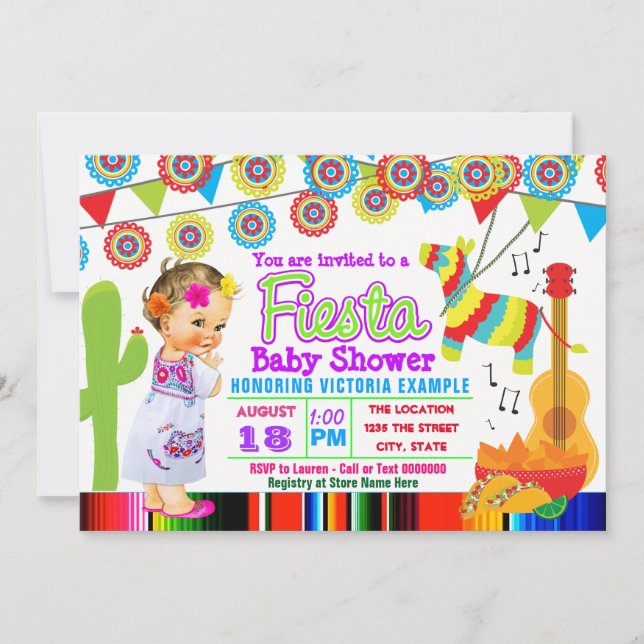 Meninas Cute Fiesta Baby Shower Convites (Frente)