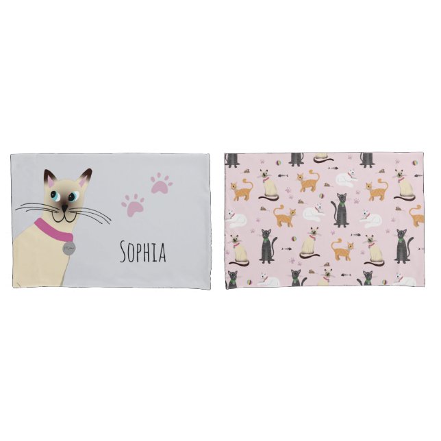 Meninas Cute Siamês Gato Imprime Nome Crianças (Frente - conjunto)