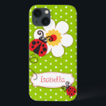 Meninas de joaninha bonitas dão nome ao caso verde<br><div class="desc">Engraçado original de ladybug / ladybird em um estojo verde de flores de polca,  crianças,  no ipad. Lê Isabella ou você pode personalizar com seu próprio nome. Desenvolvido exclusivamente por Sarah Trett.</div>