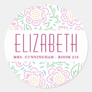 Meninas de volta à etiqueta floral da escola