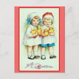 Meninas e Pintinhos para bebês Cartões de Páscoa d
