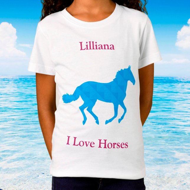 Meninas "I Love Horses" Camiseta Azul de Cavalo (Criador carregado)