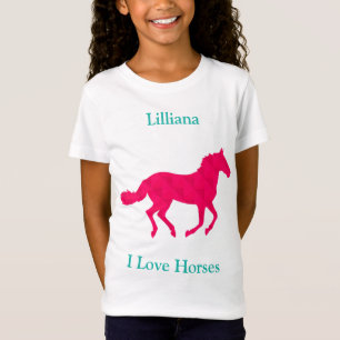 Meninas "I Love Horses" Camiseta Rosa Cavalo