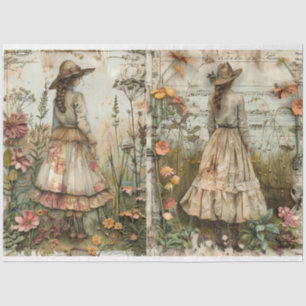 Meninas No Papel Tecido De Decoupage De Jardim