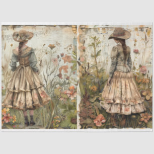 Meninas No Papel Tecido De Decoupage De Jardim
