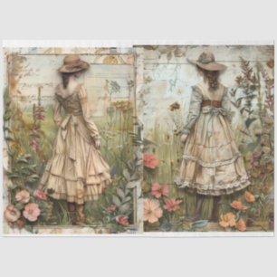 Meninas No Papel Tecido De Decoupage De Jardim