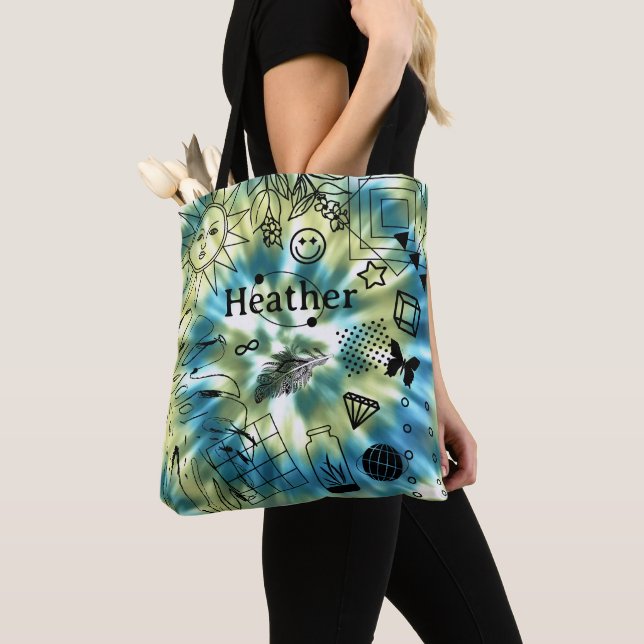 Meninas Nome Personalizado Boho Tie Dye Tote Bag (Close Up)