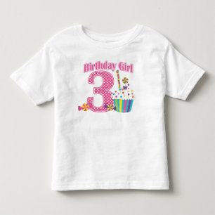 Meninas Número 3 Cupcake Aniversário T Camisa