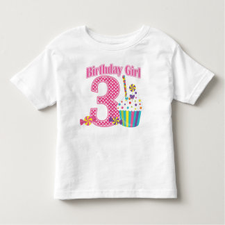 Meninas Número 3 Cupcake Aniversário T Camisa