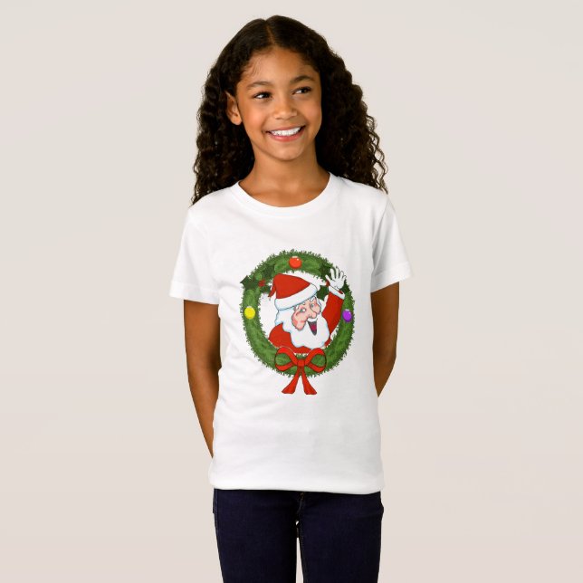 Meninas Papais noeis no T-Shirt Feriado de Wreath (Frente Completa)