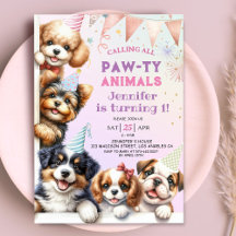Meninas Puppy Pawty Party - Convite para primeiro 