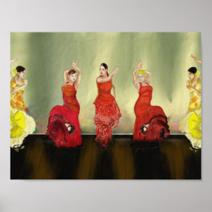 Meninas que dançam o Flamenco no impressão da ar