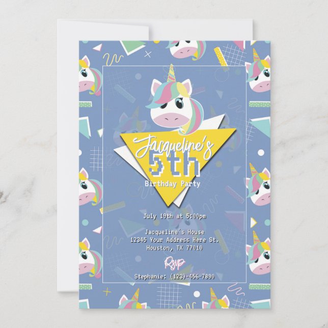 Meninas Retro Púrpura Convite de Aniversário do Un (Frente)