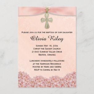 Meninas rosa Baptism Christening Convite