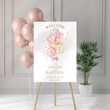 Meninas Rosa primeiro aniversario Baptismo Bem-Vin