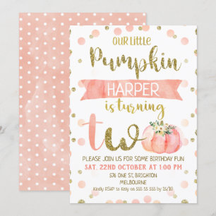 Meninas Rosa Pumpkin Segundo Convite de Aniversári