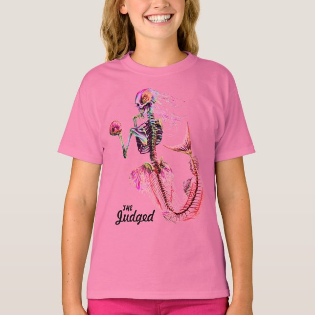Meninas Rosa Sereia Sereia Skeleton T-Shirt (Frente)