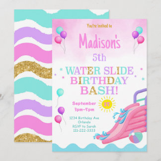 Meninas Rosa Vaziam Água Aniversário Bacia Convite