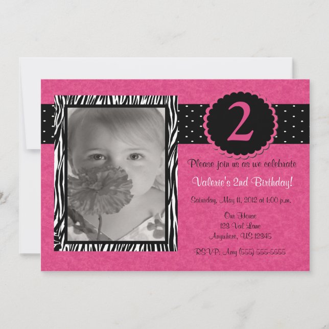 Meninas Rosa Zebra Personalizadas Convite de Anive (Frente)