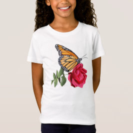Meninas T-Shirt com Borboleta Monarca na Rosa verm