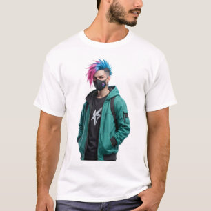 Menino Anime Urbano com Camiseta de Estampa de Leã