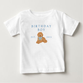 Menino Aniversariante Azul Golden Doodle Camisa de
