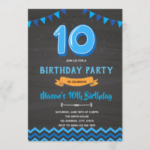 Menino azul 10.º convite de aniversário