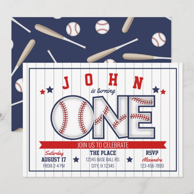 Menino Baseball Primeiro Convite de Aniversário (Frente/Verso)